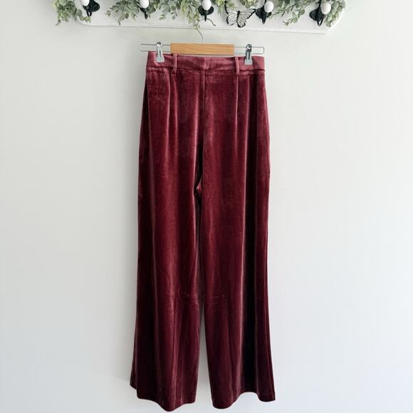 Love, Bonito Polina Pleated Velvet Straight Leg Trousers Burgundy Size 4 NEW - Picture 2 of 5
